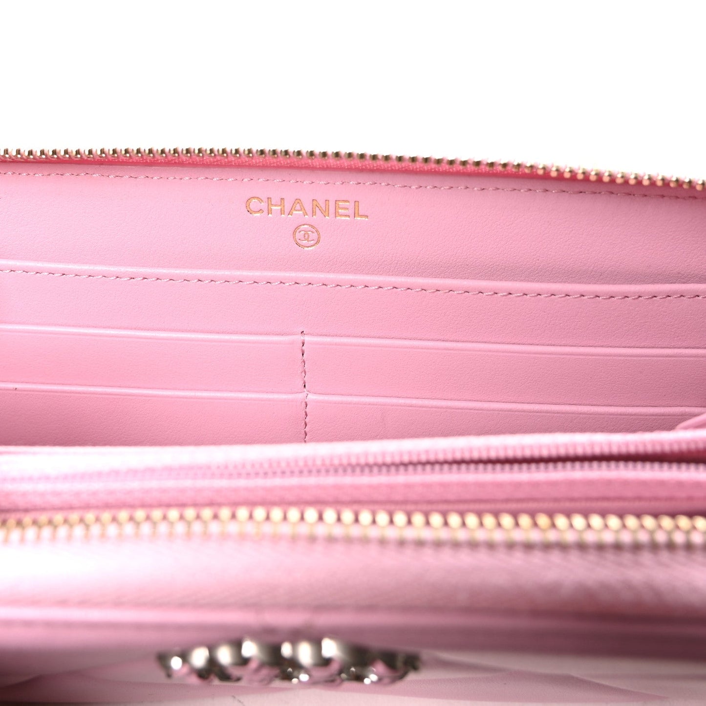 Lambskin Quilted 19 Long Zipped Around Wallet Pink