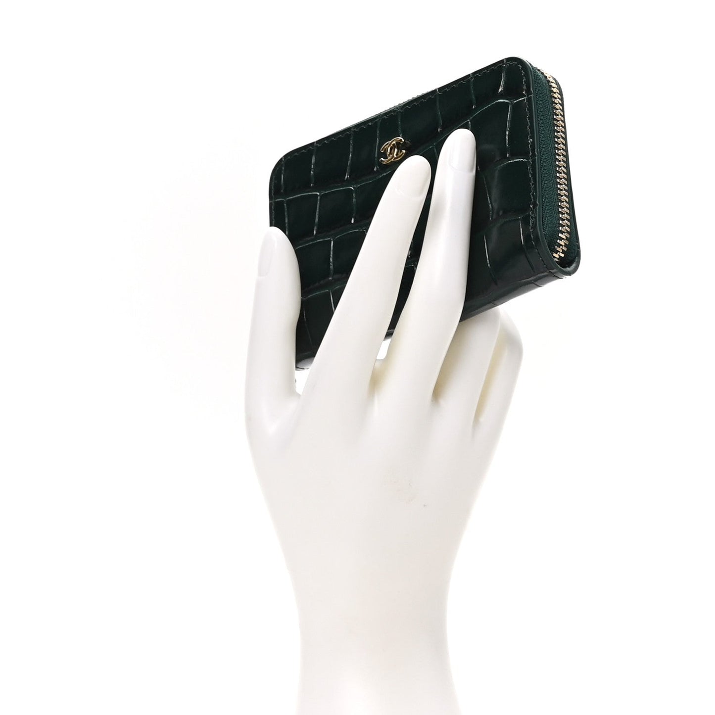 Calfskin Crocodile Embossed Crococo Zip Coin Purse Emerald