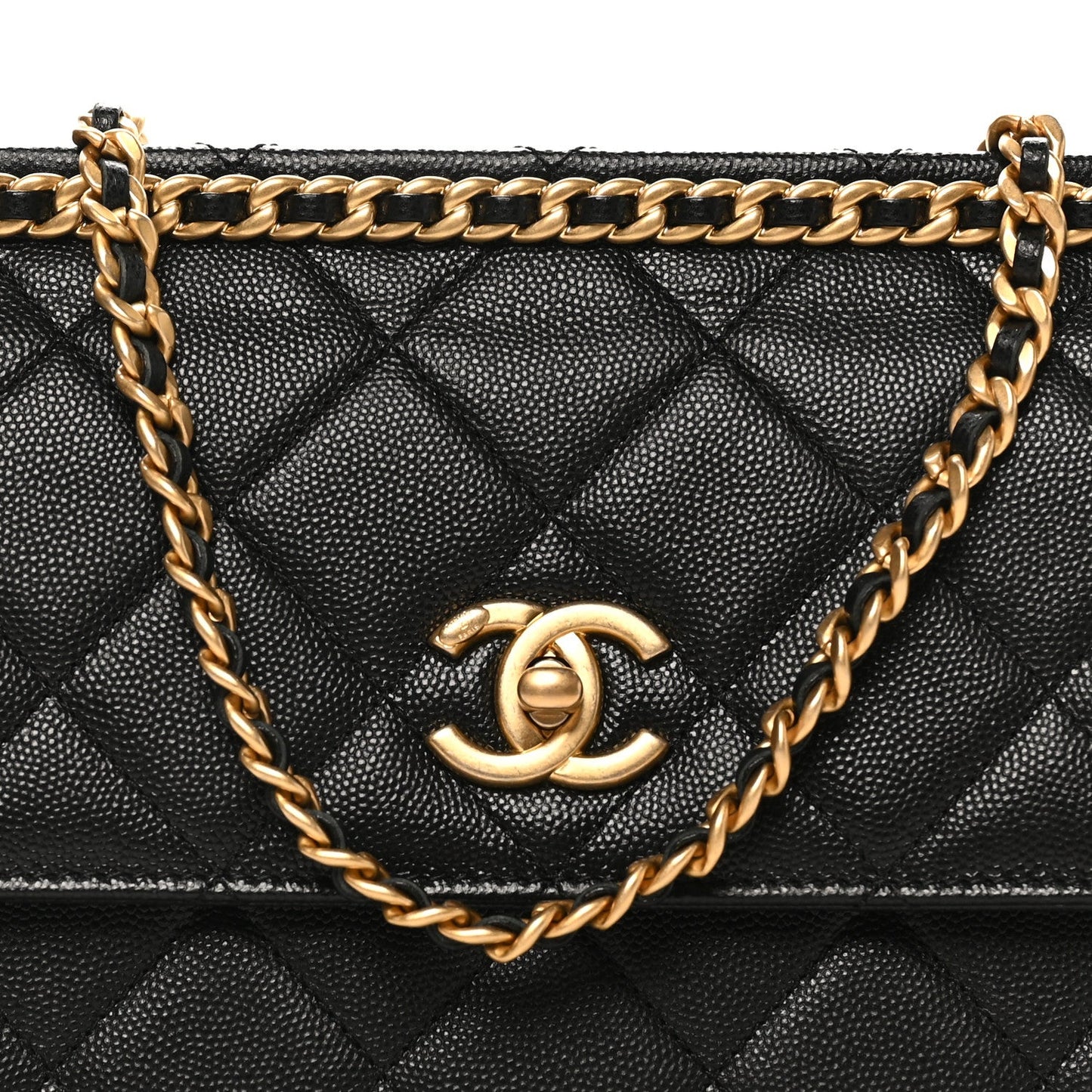 Caviar Quilted Chain Frame Flap Black