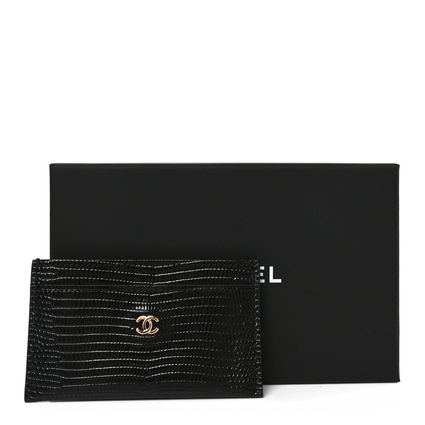 Calfskin Lizard Embossed Card Holder Black