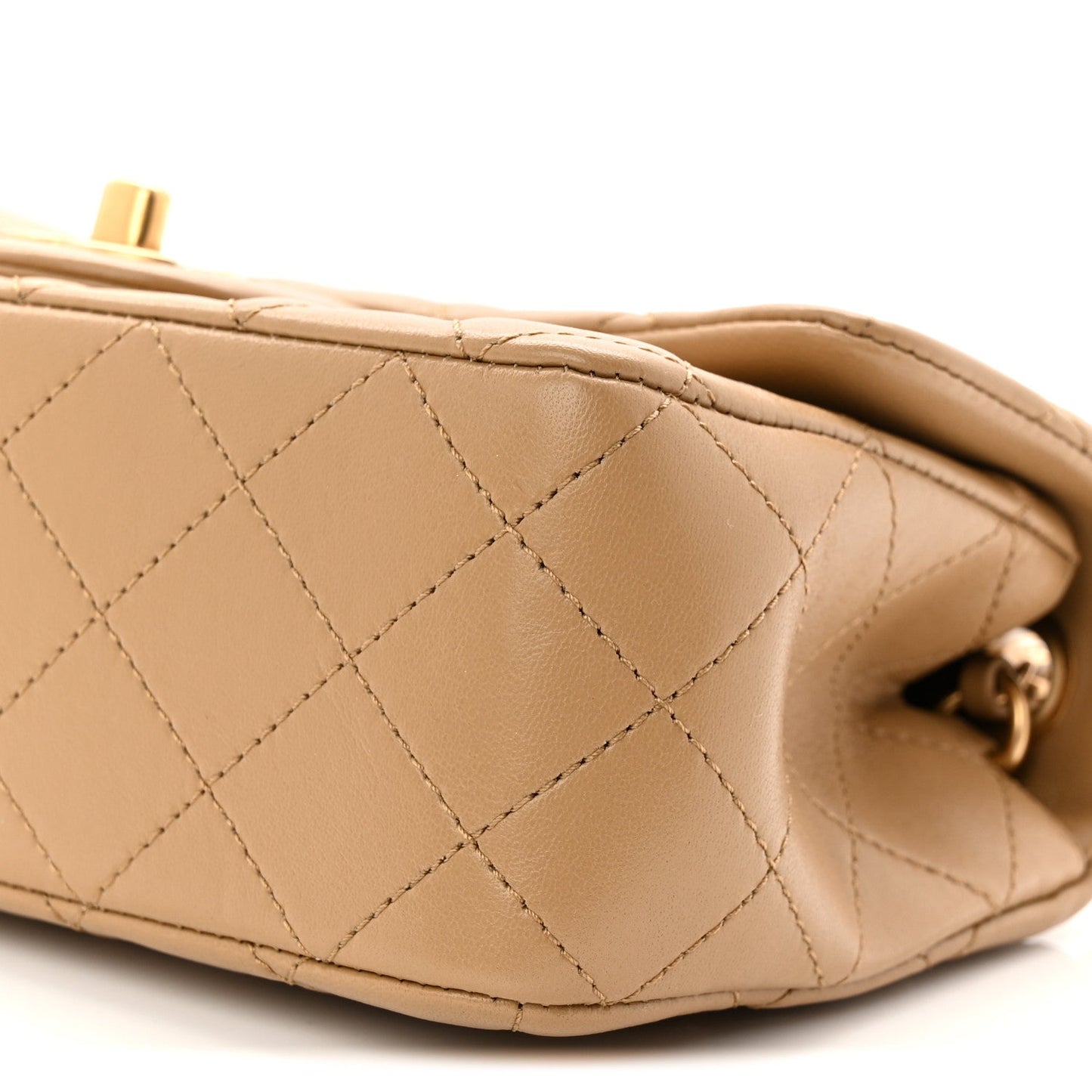 Lambskin Quilted Mini Rectangular Pearl Crush Flap Dark Beige