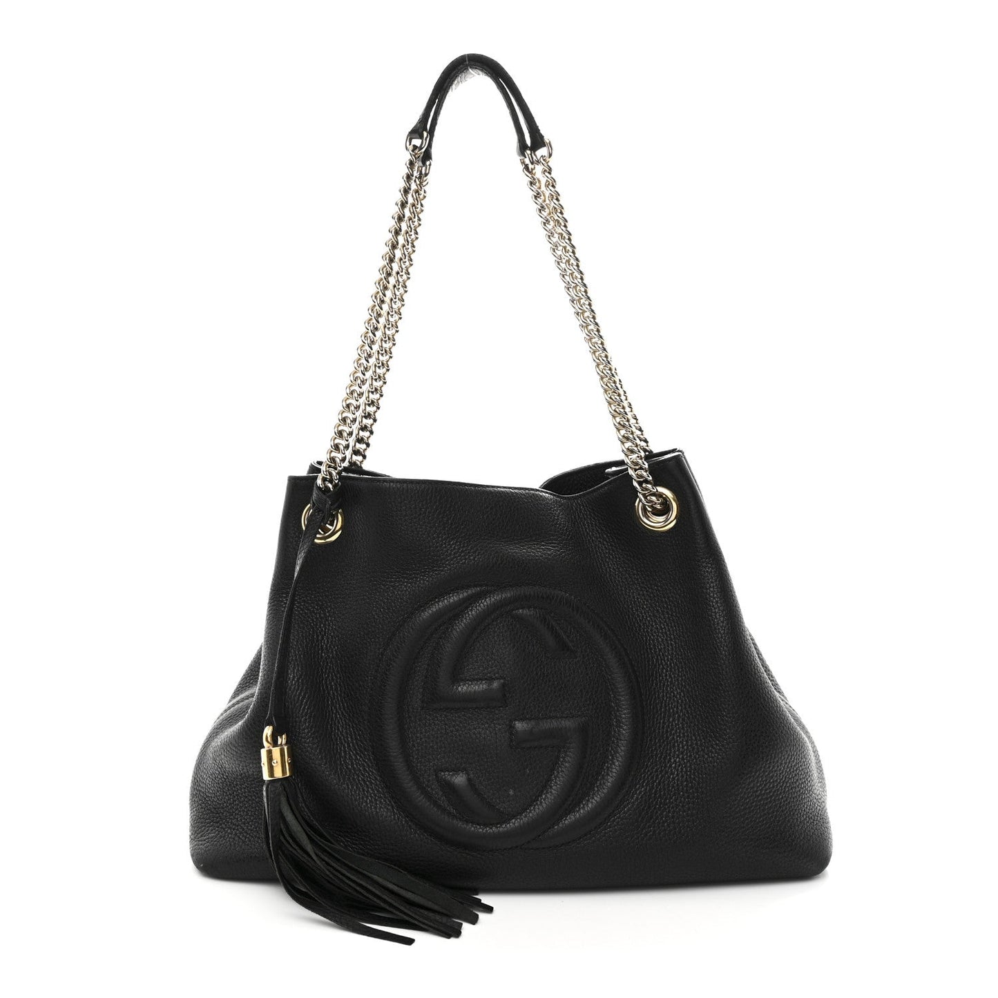 Pebbled Calfskin Medium Soho Chain Shoulder Bag Black