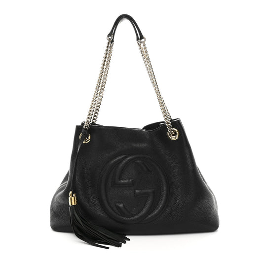 Pebbled Calfskin Medium Soho Chain Shoulder Bag Black