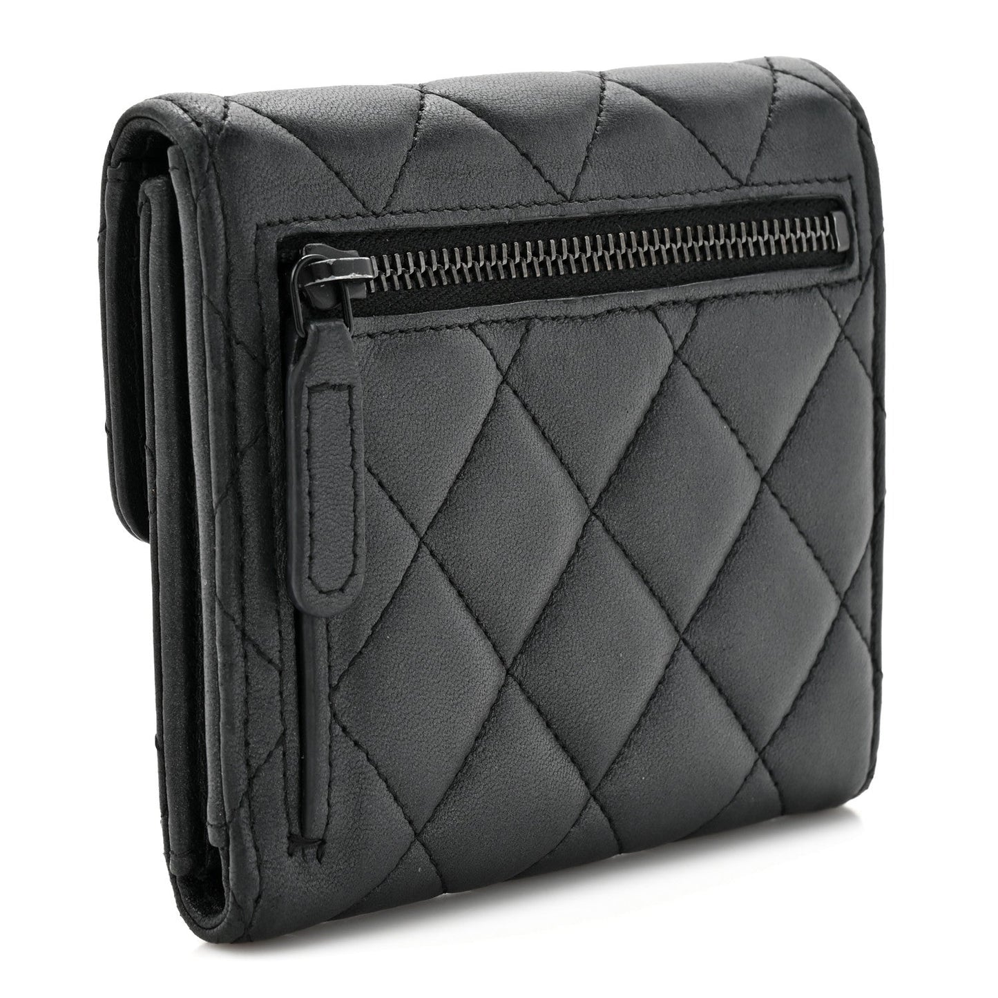 Lambskin Quilted Compact Flap Wallet So Black