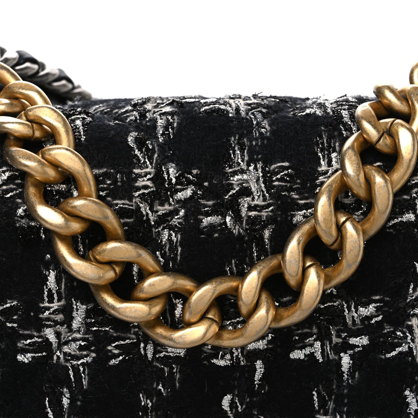 Tweed Quilted Large Chanel 19 Flap Black Silver Ecru