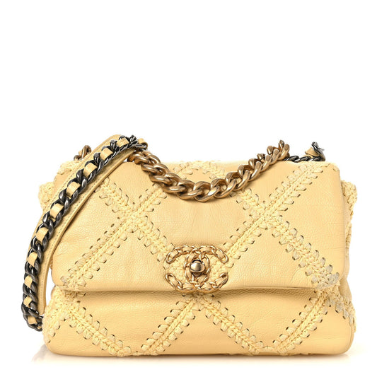 Calfskin Crochet Medium Chanel 19 Flap Yellow