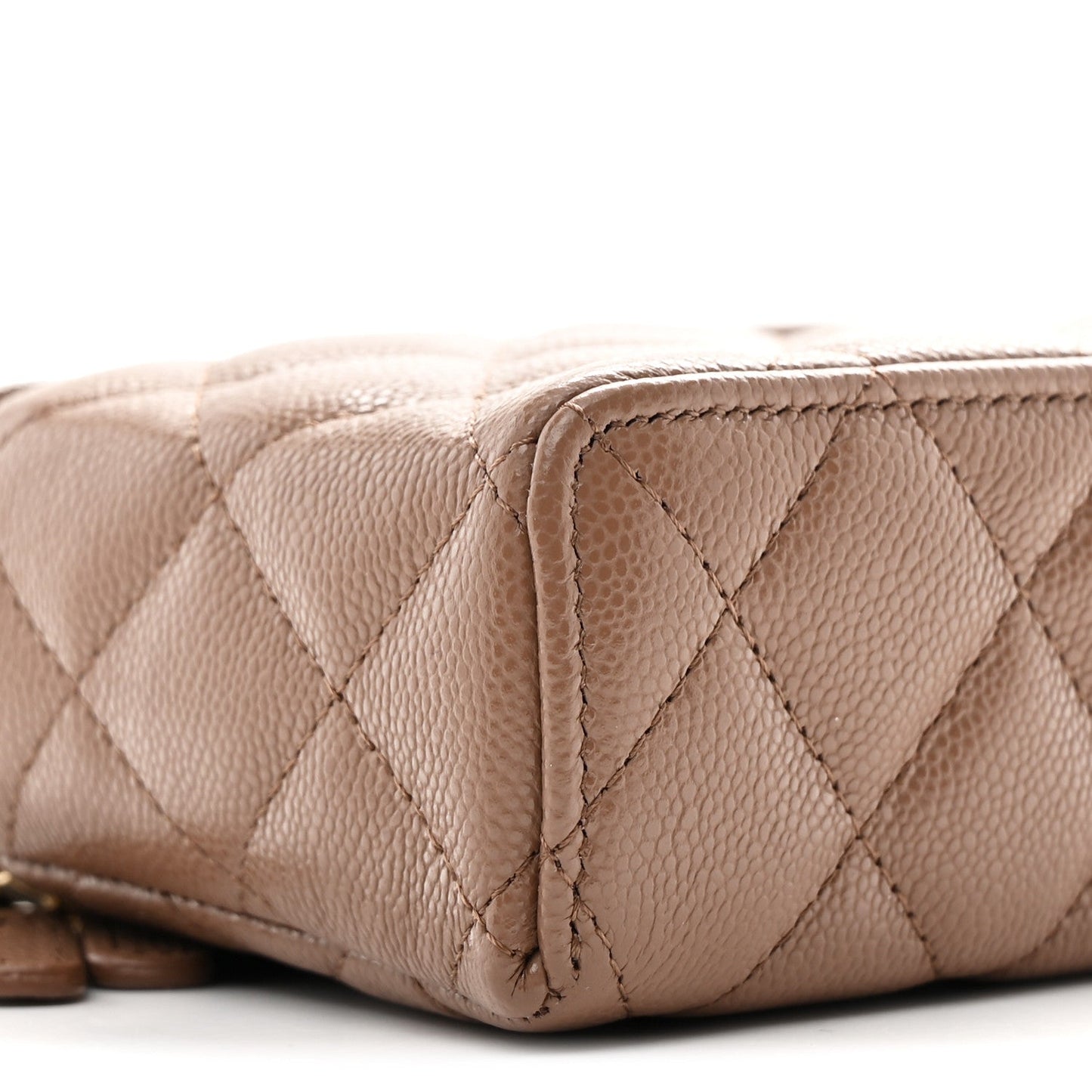 Caviar Quilted Top Handle Slim Vanity With Chain Dark Beige Dark Beige