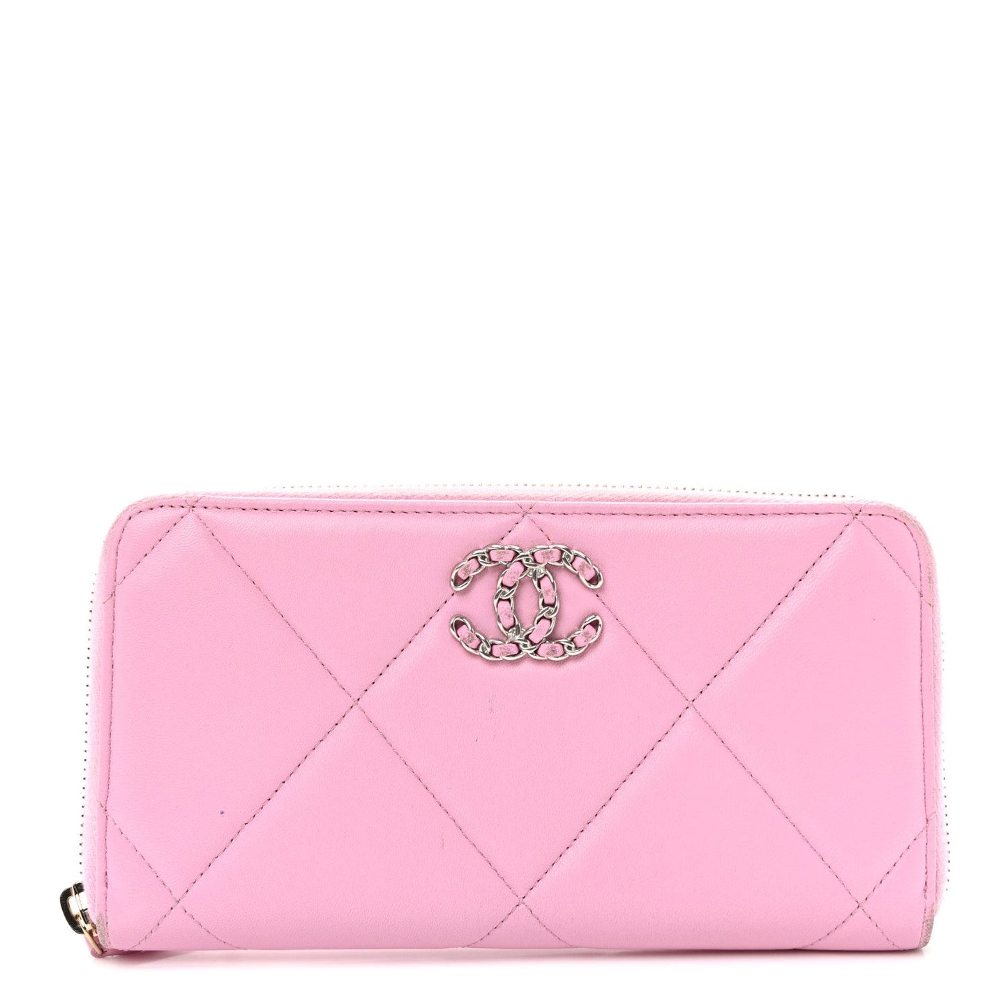 Lambskin Quilted Chanel 19 Zipped Wallet Light Pink