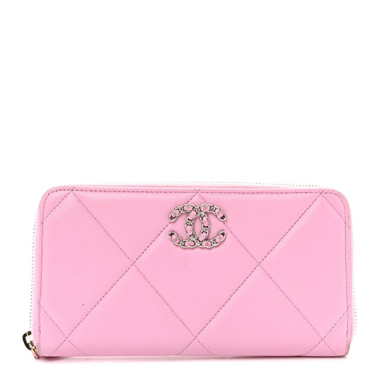 Lambskin Quilted Chanel 19 Zipped Wallet Light Pink