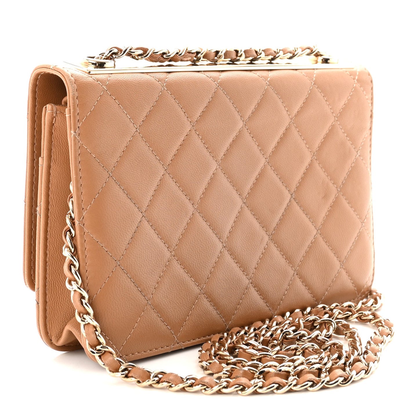 Lambskin Quilted Trendy CC Wallet On Chain WOC Beige