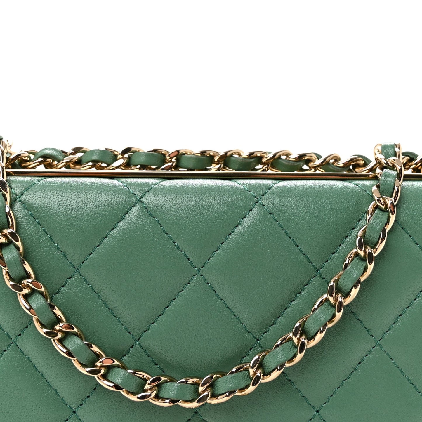 Lambskin Quilted Trendy CC Wallet On Chain WOC Green