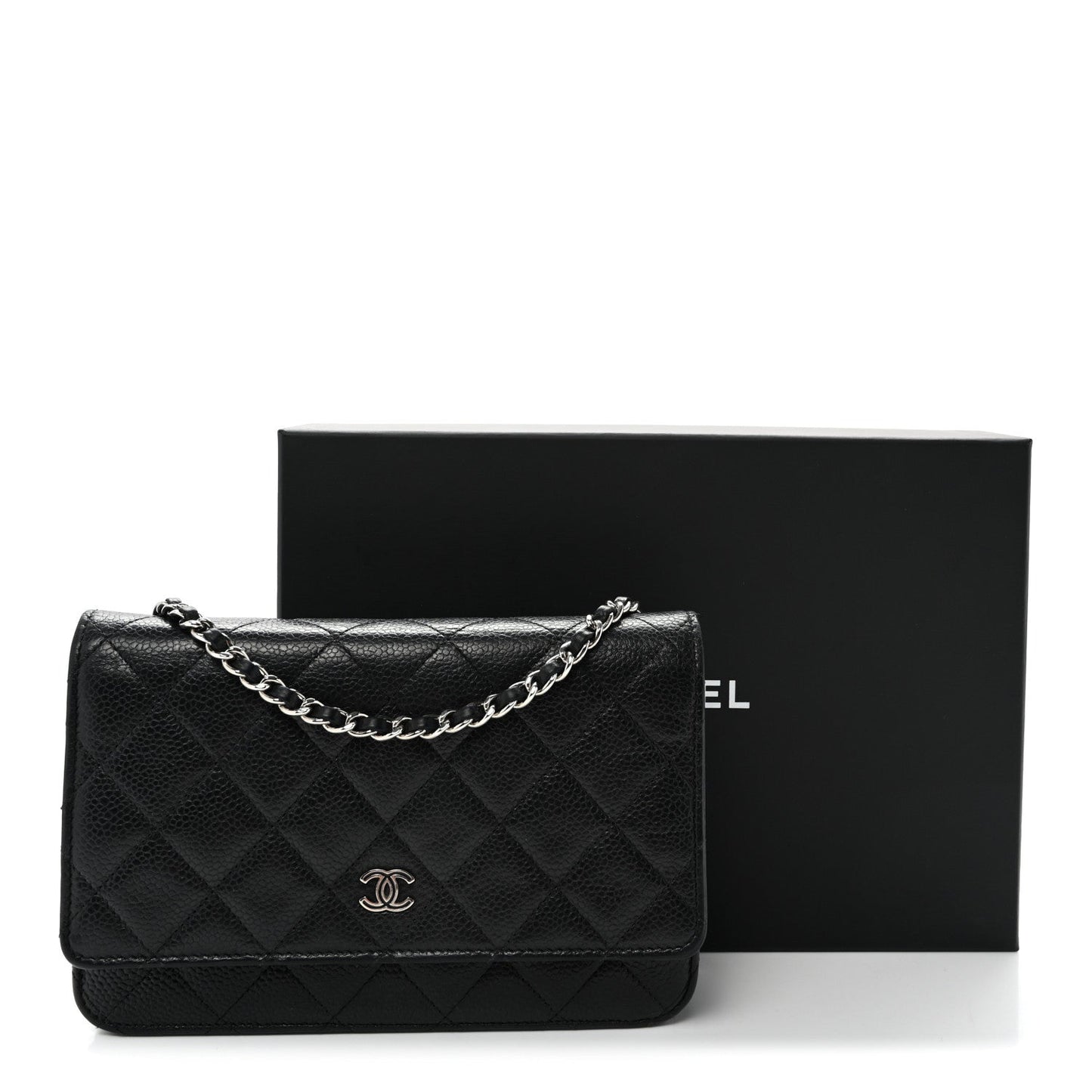 Caviar Quilted Wallet on Chain WOC Black