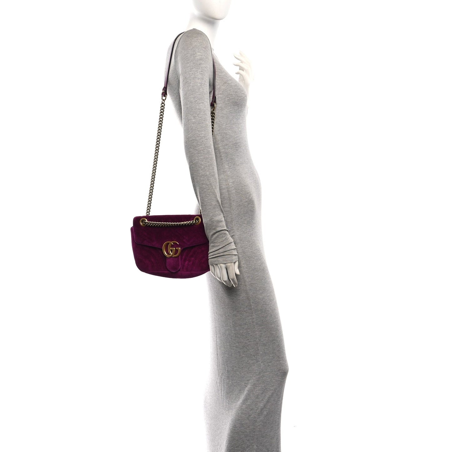 Velvet Matelasse Medium GG Marmont Shoulder Bag Fuchsia Violet Cyclamen