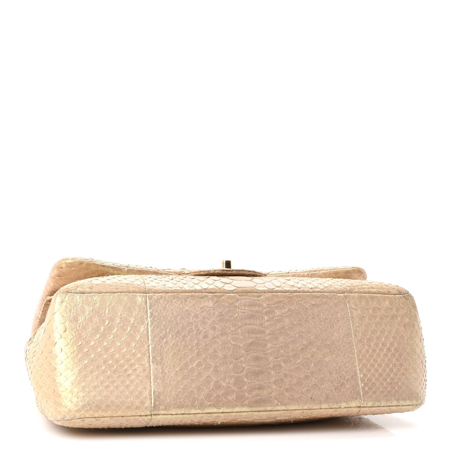 Metallic Snakeskin Jumbo Double Flap Light Beige