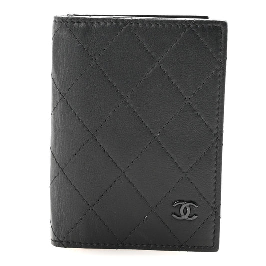 Calfskin Quilted Card Holder Wallet So Black