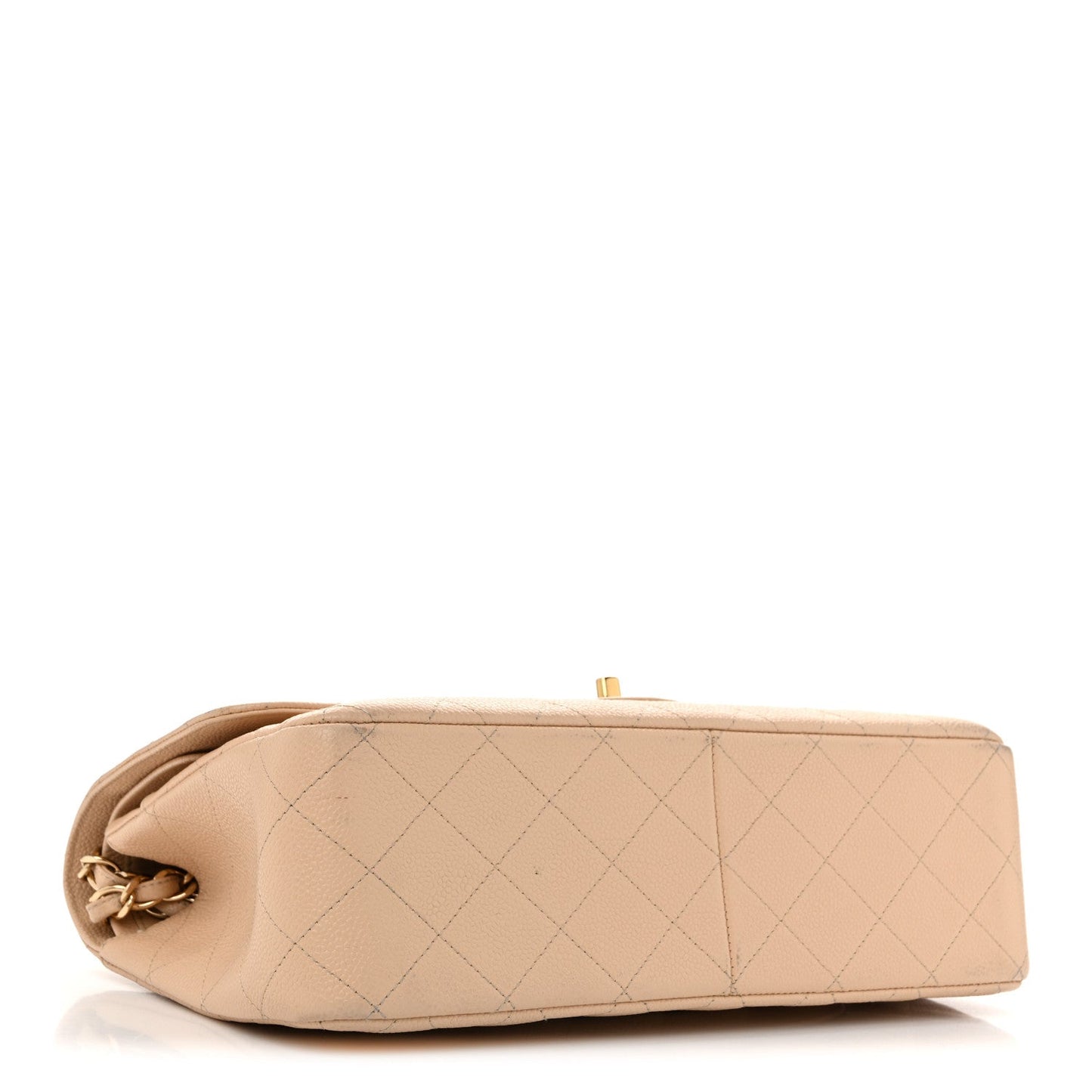 Caviar Quilted Jumbo Double Flap Beige Clair