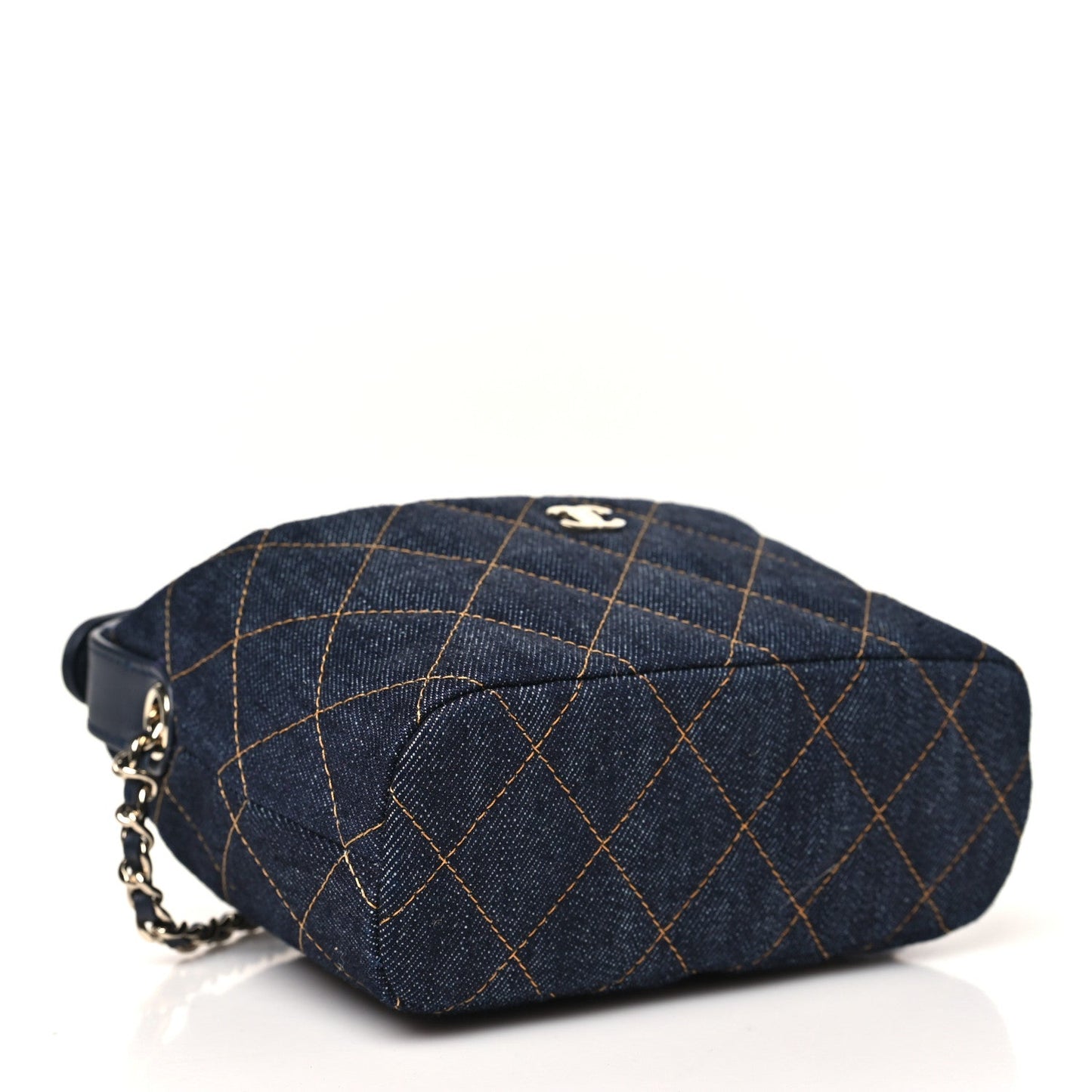 Denim Quilted Hobo Clutch With Chain Dark Blue Orange