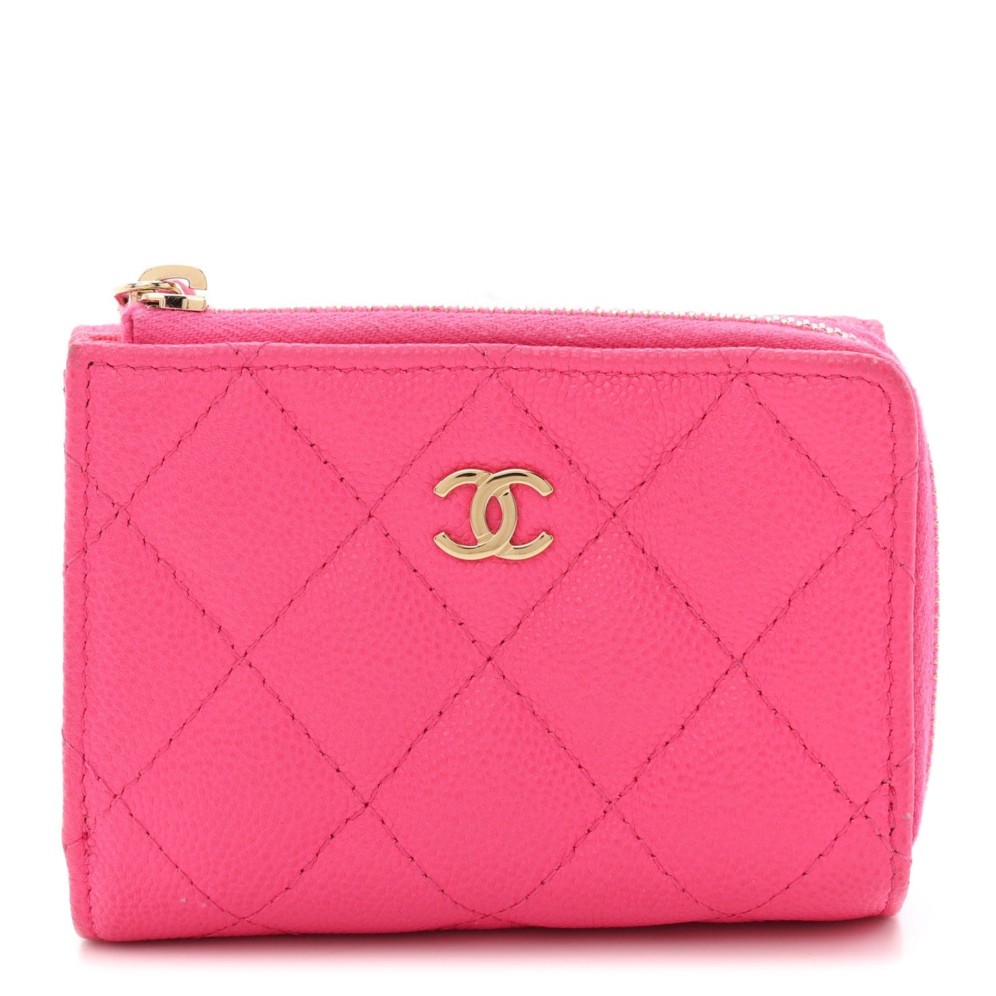 Caviar Quilted CC Zip Compact Trifold Wallet Pink