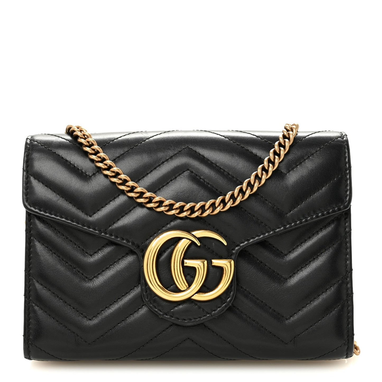 Calfskin Matelasse GG Marmont Chain Wallet Black