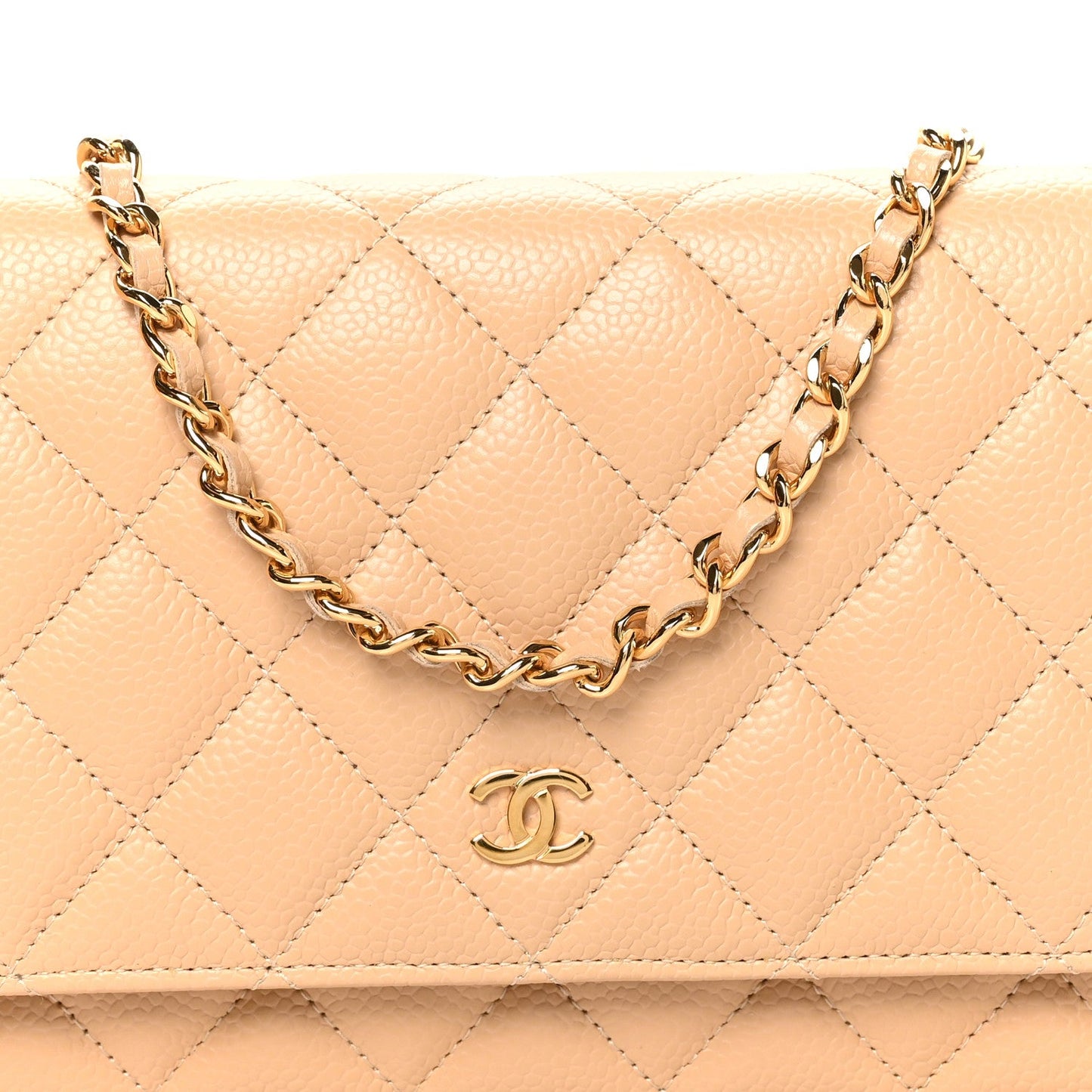 Caviar Quilted Wallet on Chain WOC Beige