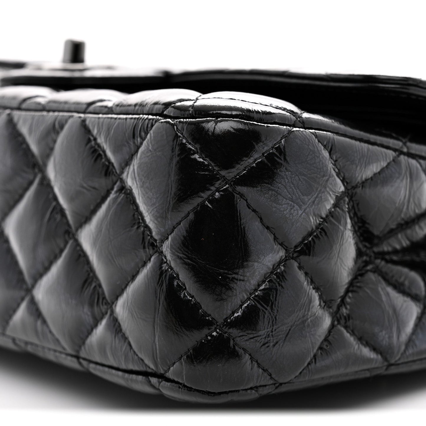 Shiny Crumpled Calfskin Quilted Medium Double Flap So Black