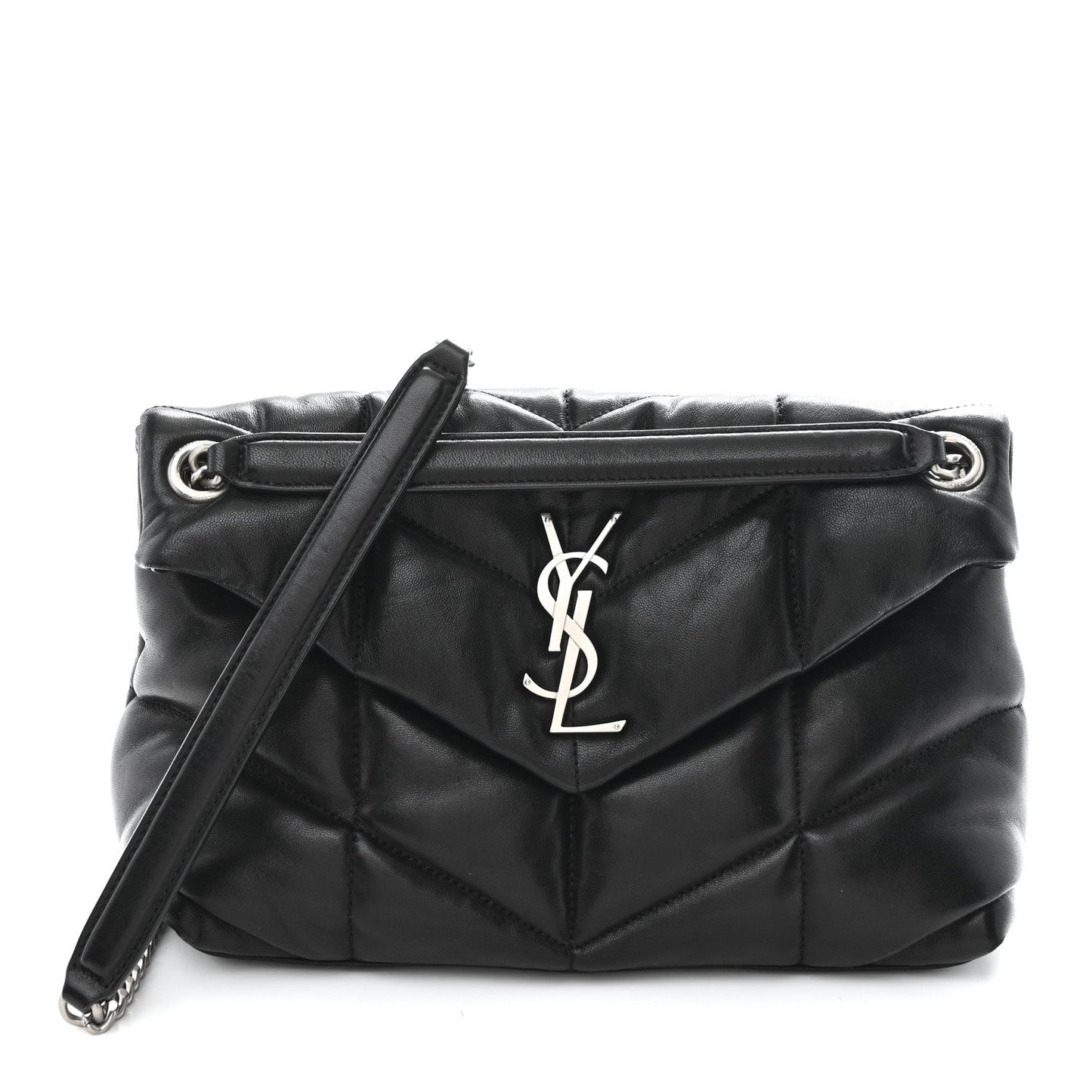 Lambskin Quilted Small Loulou Puffer Monogram Chain Satchel Black