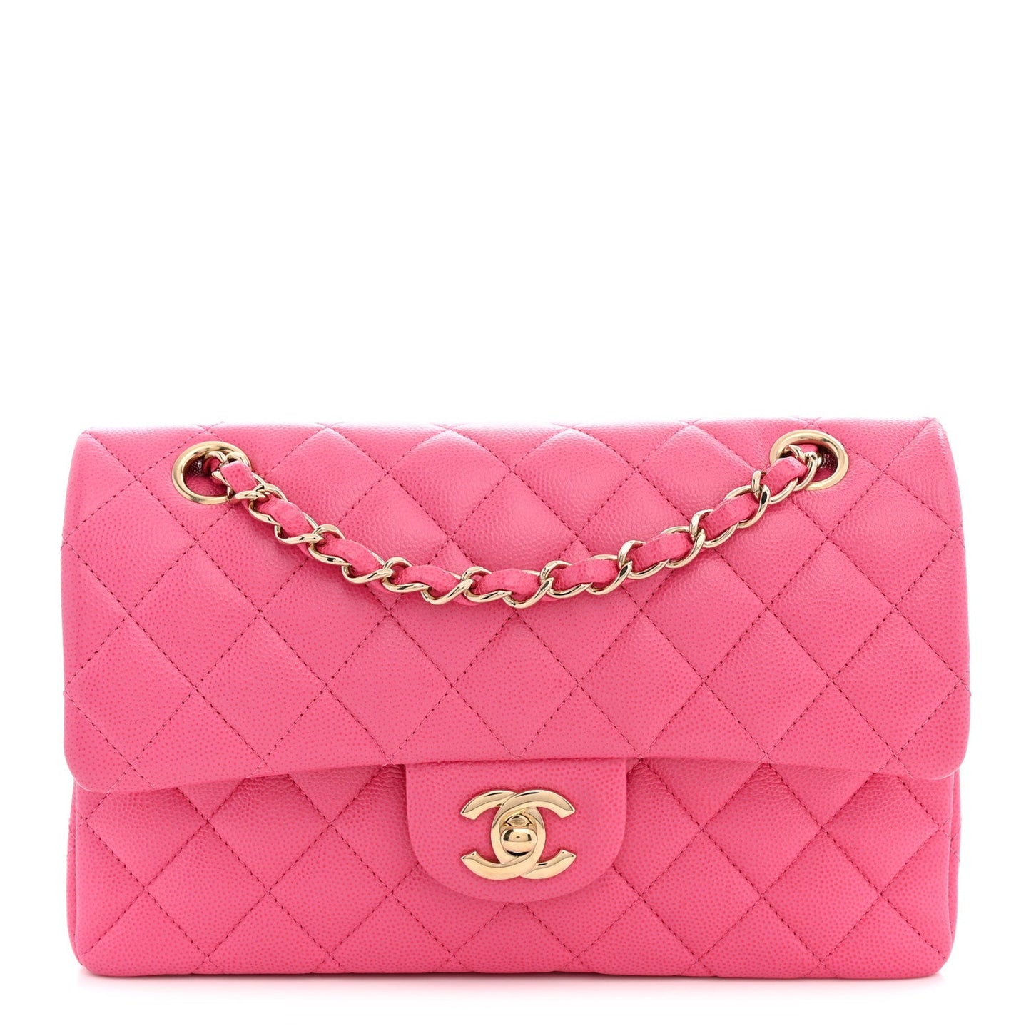 Caviar Quilted Small Double Flap Pink