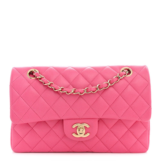 Caviar Quilted Small Double Flap Pink