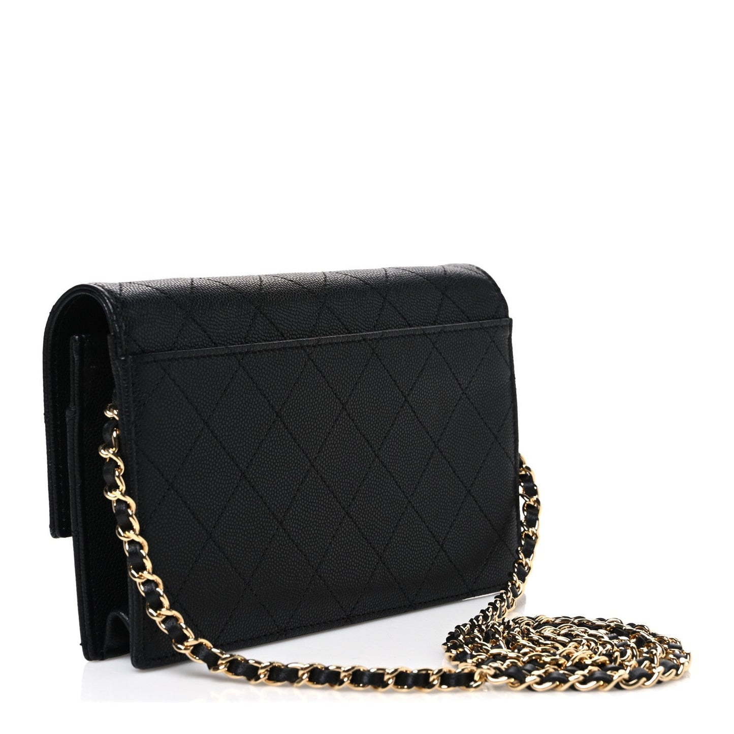 Shiny Caviar Lambskin Quilted CC Neo Filigree Wallet on Chain WOC Black