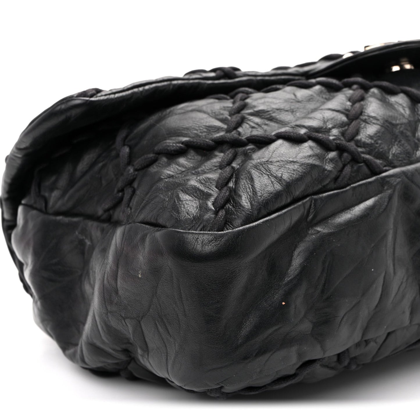 Calfskin Ultra Stitch Oversize Flap Black