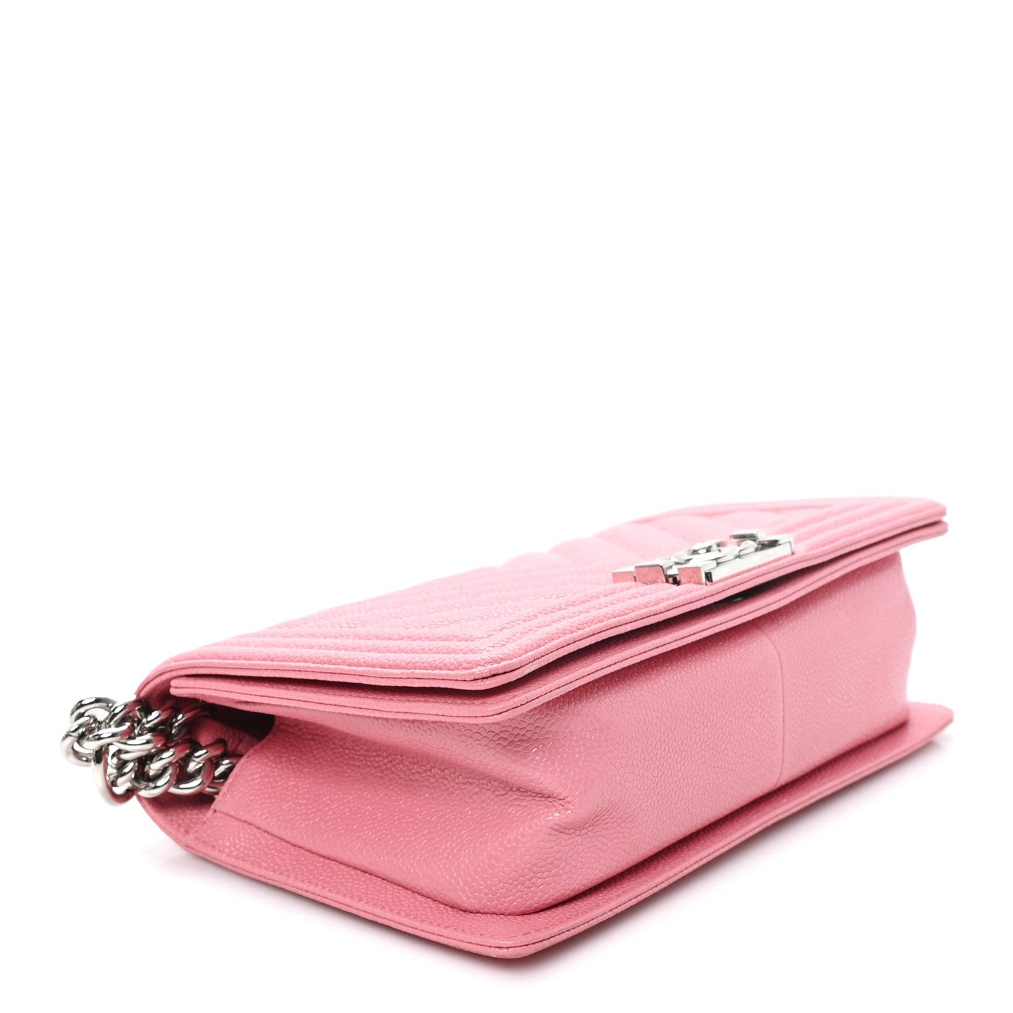 Caviar Chevron Quilted Medium Boy Flap Pink