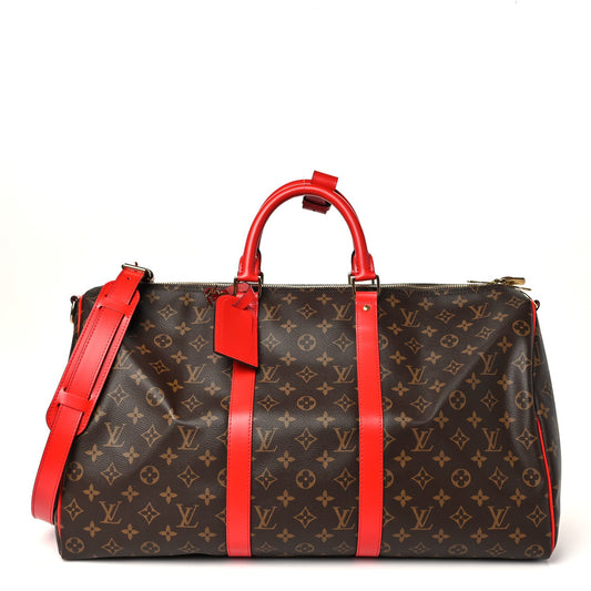 Calfskin Monogram Keepall Bandouliere 50 Coquelicot