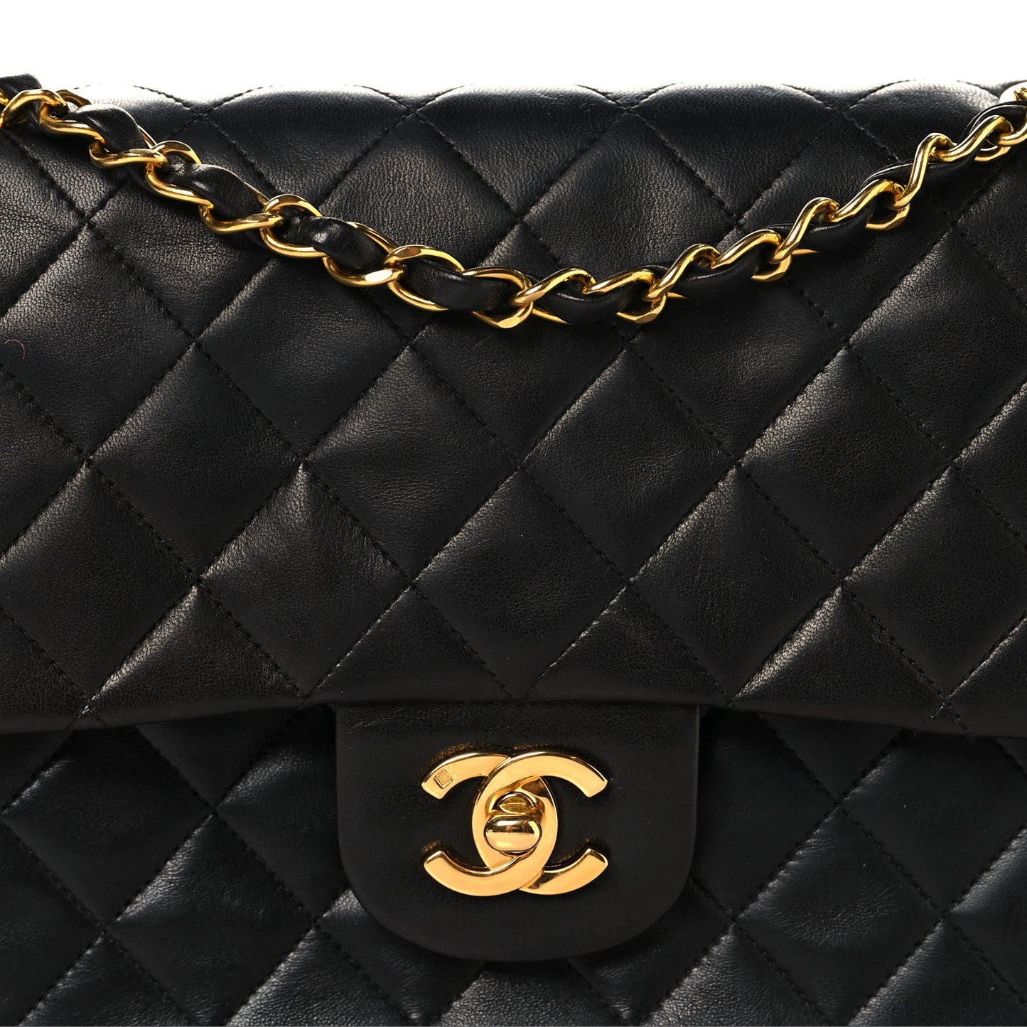 Lambskin Quilted Medium Double Flap Black