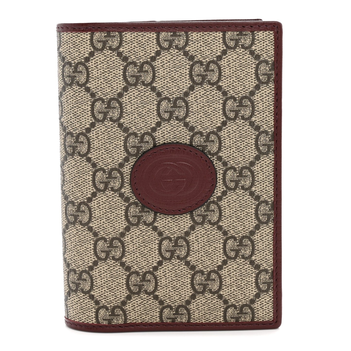 GG Supreme Monogram Azalea Calfskin Retro Interlocking G Passport Case Beige Red