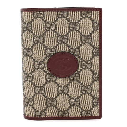 GG Supreme Monogram Azalea Calfskin Retro Interlocking G Passport Case Beige Red