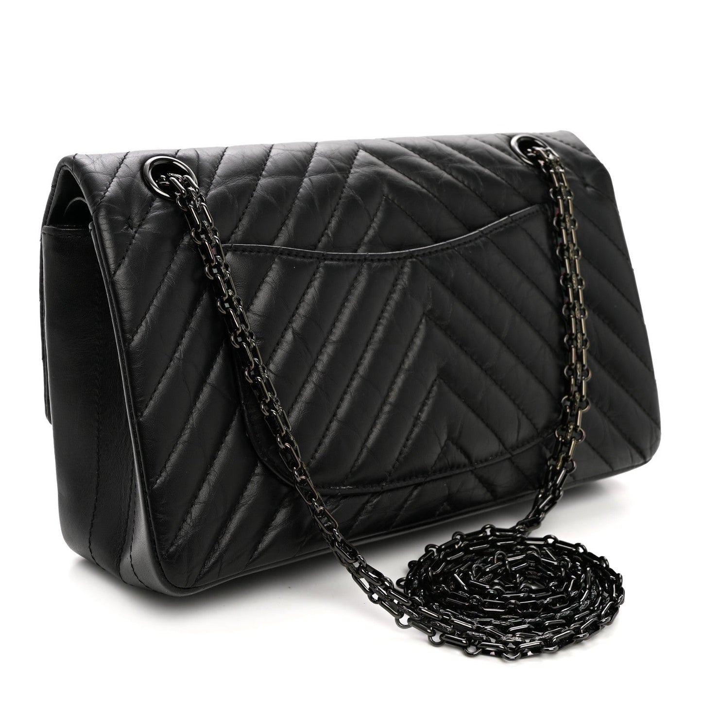 Aged Calfskin Chevron Quilted 2.55 Reissue 225 Flap So Black