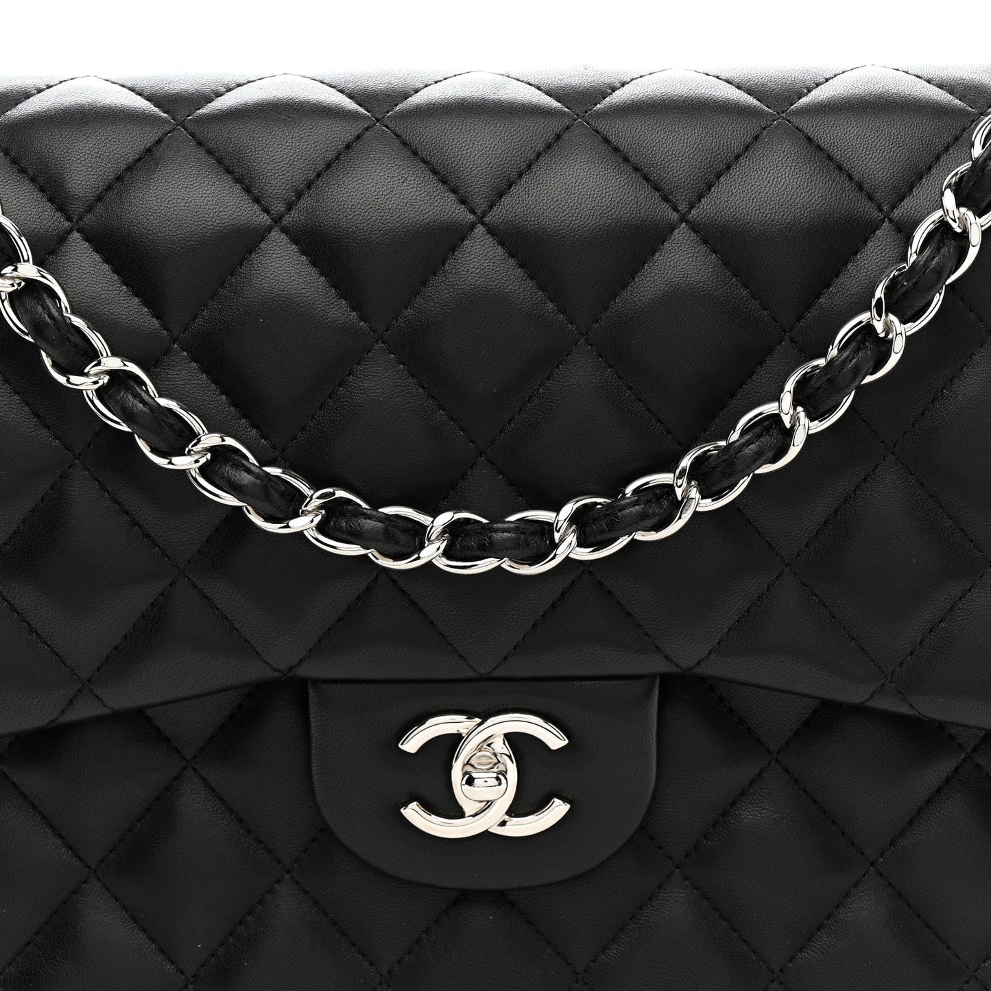 Lambskin Quilted Jumbo Double Flap Black