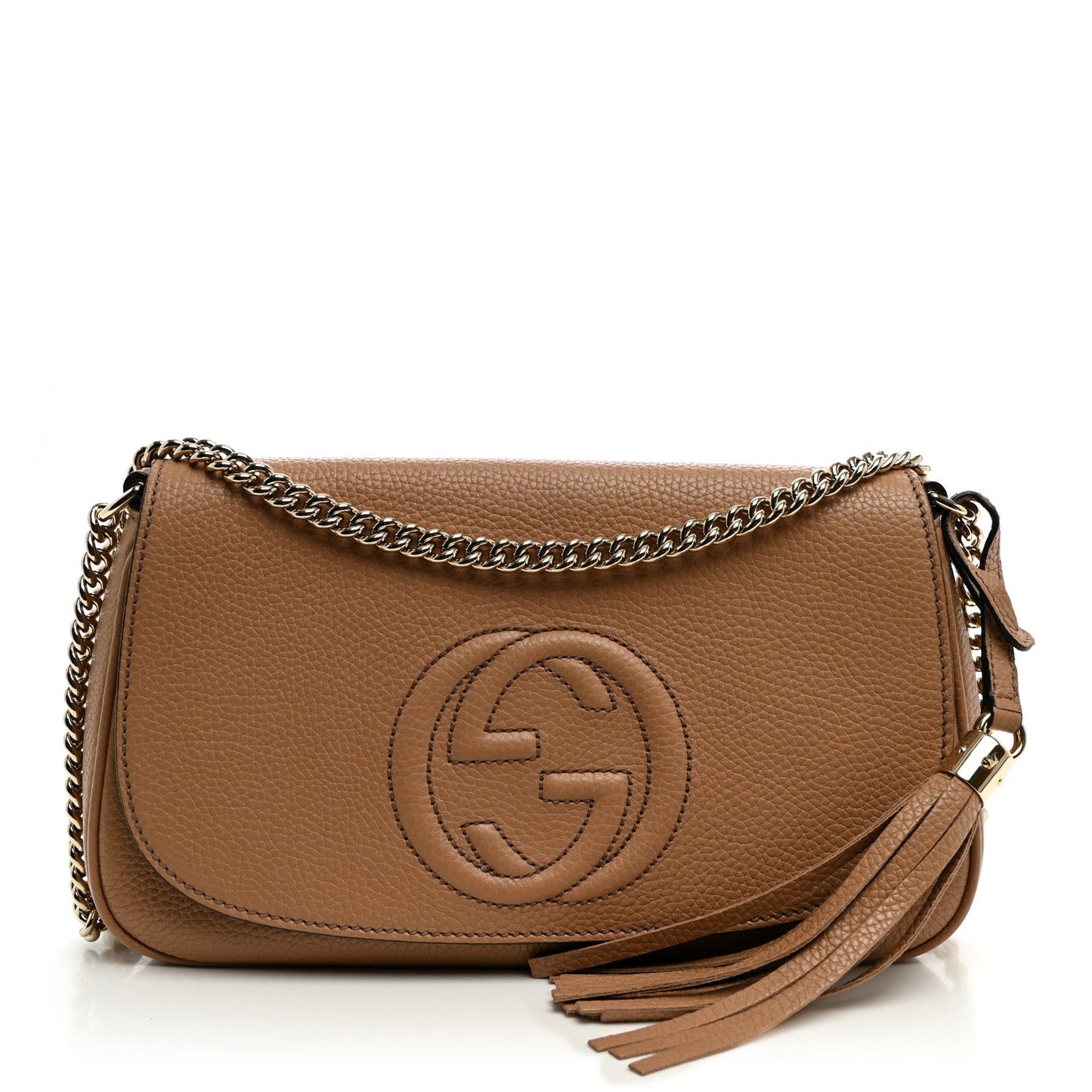 Pebbled Calfskin Medium Soho Flap Crossbody Camelia