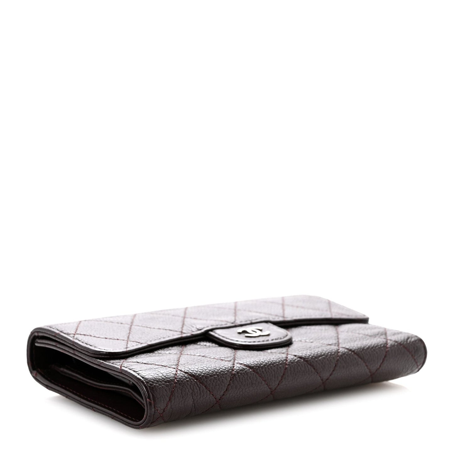 Caviar Quilted Large Flap Wallet Burgundy