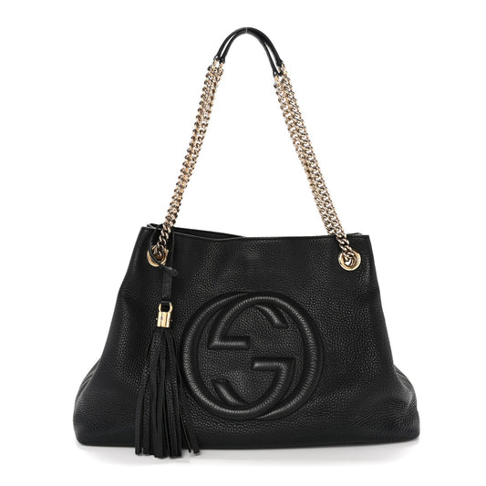 Pebbled Calfskin Medium Soho Chain Shoulder Bag Black