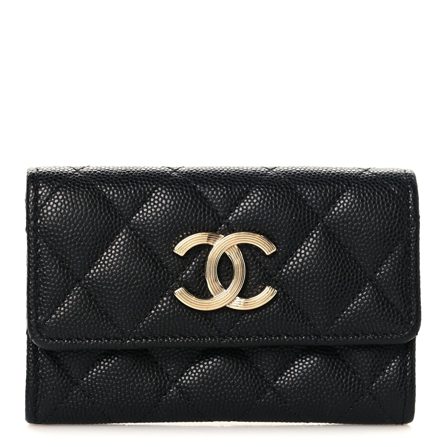 Caviar Quilted Striated CC Flap Card Holder Black