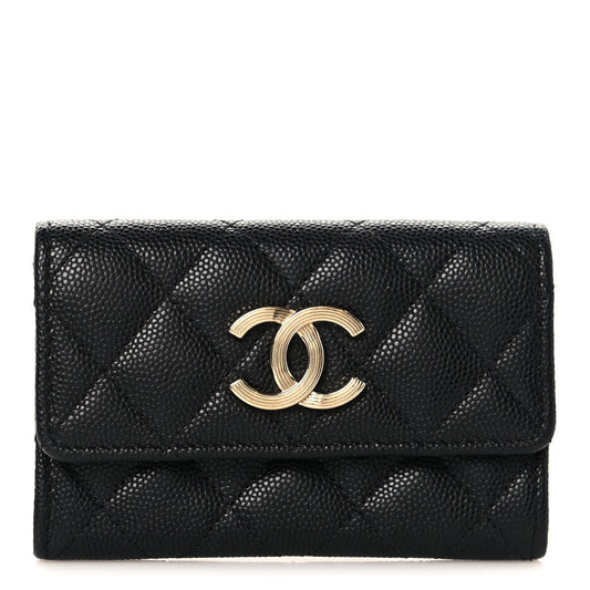 Caviar Quilted Striated CC Flap Card Holder Black
