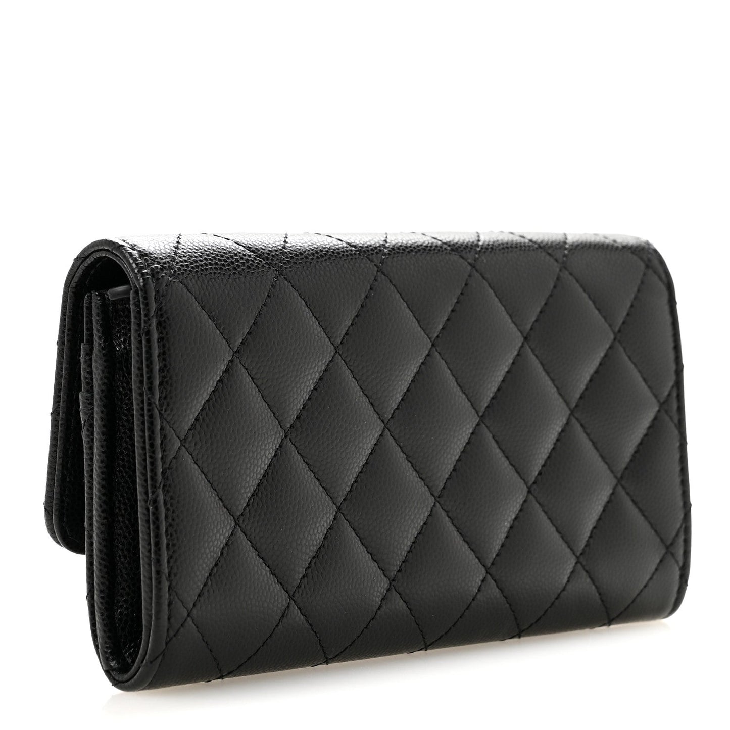 Caviar Quilted Crystal CC Large Gusset Flap Wallet Black