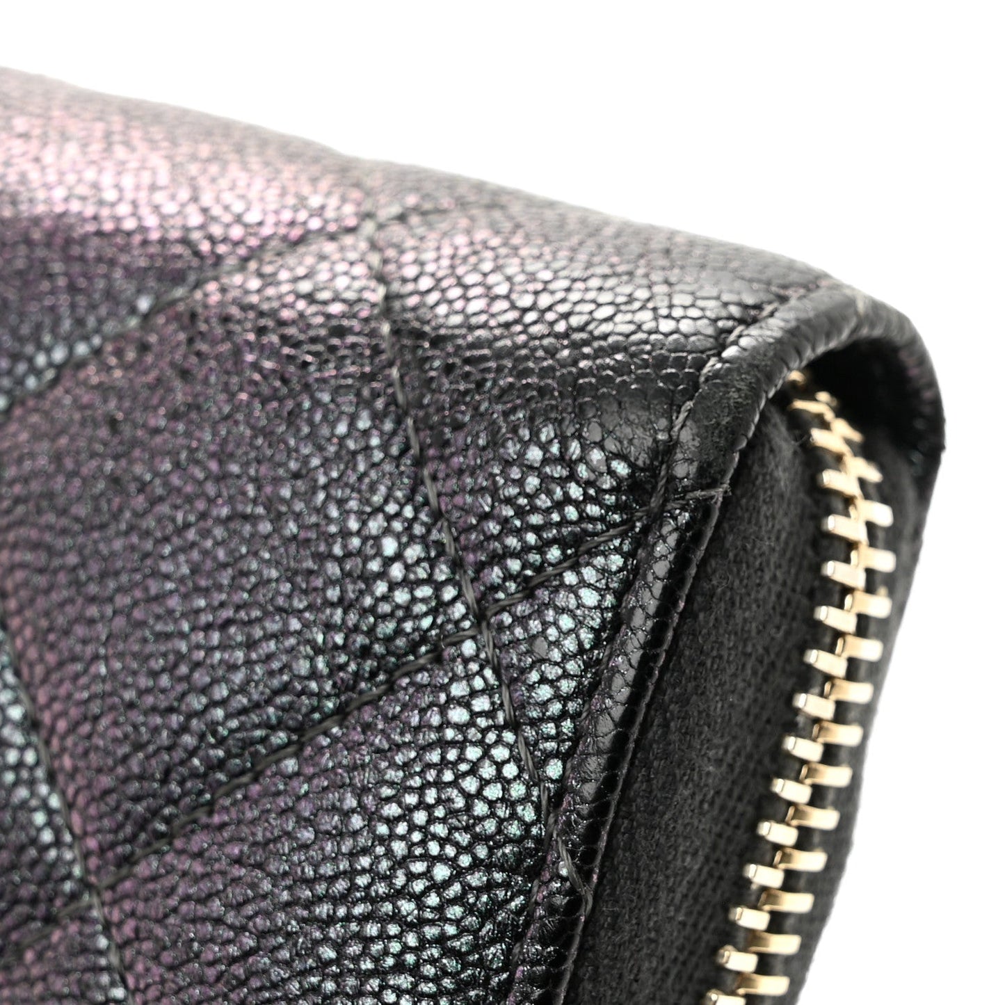 Iridescent Caviar Quilted Large Zip Around Organizer Wallet Black