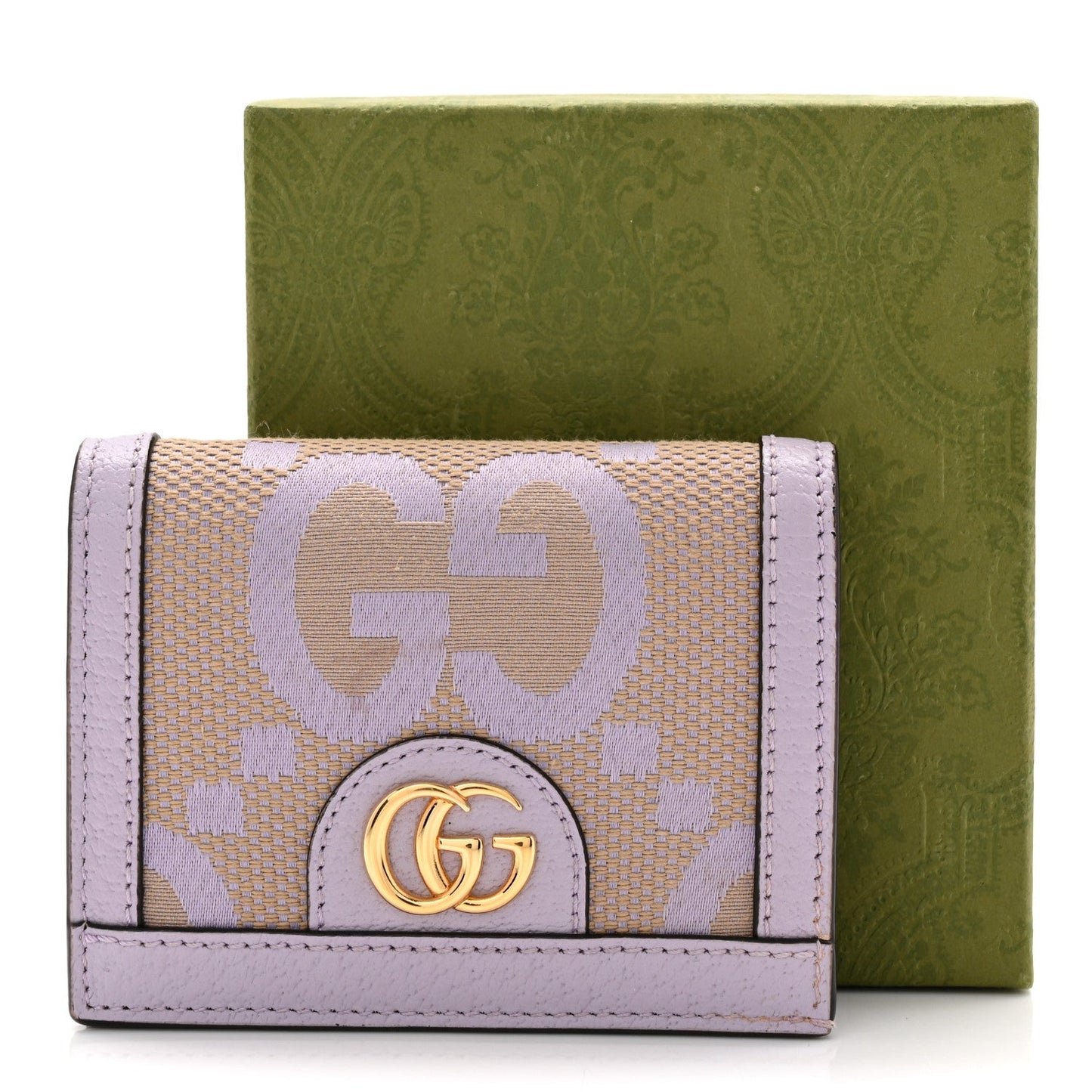 Monogram Jumbo GG Textured Dollar Calfskin Ophidia Card Case Beige Lapis
