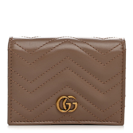 Calfskin Matelasse GG Marmont Card Case Wallet Porcelain Rose Porcelain Rose