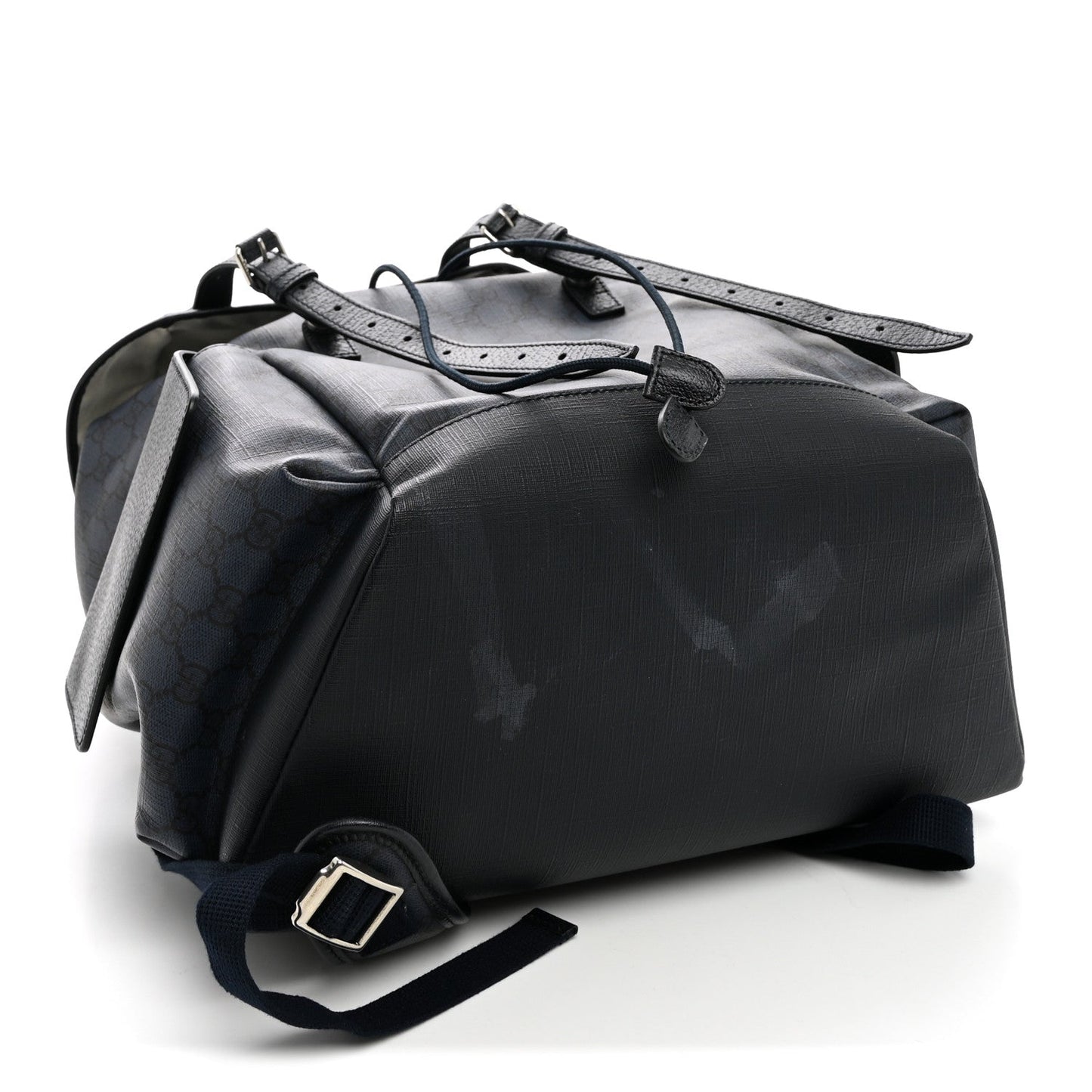 GG Supreme Monogram Textured Dollar Calfskin Medium Ophidia Double Buckle Backpack Blue Dark Blue Black