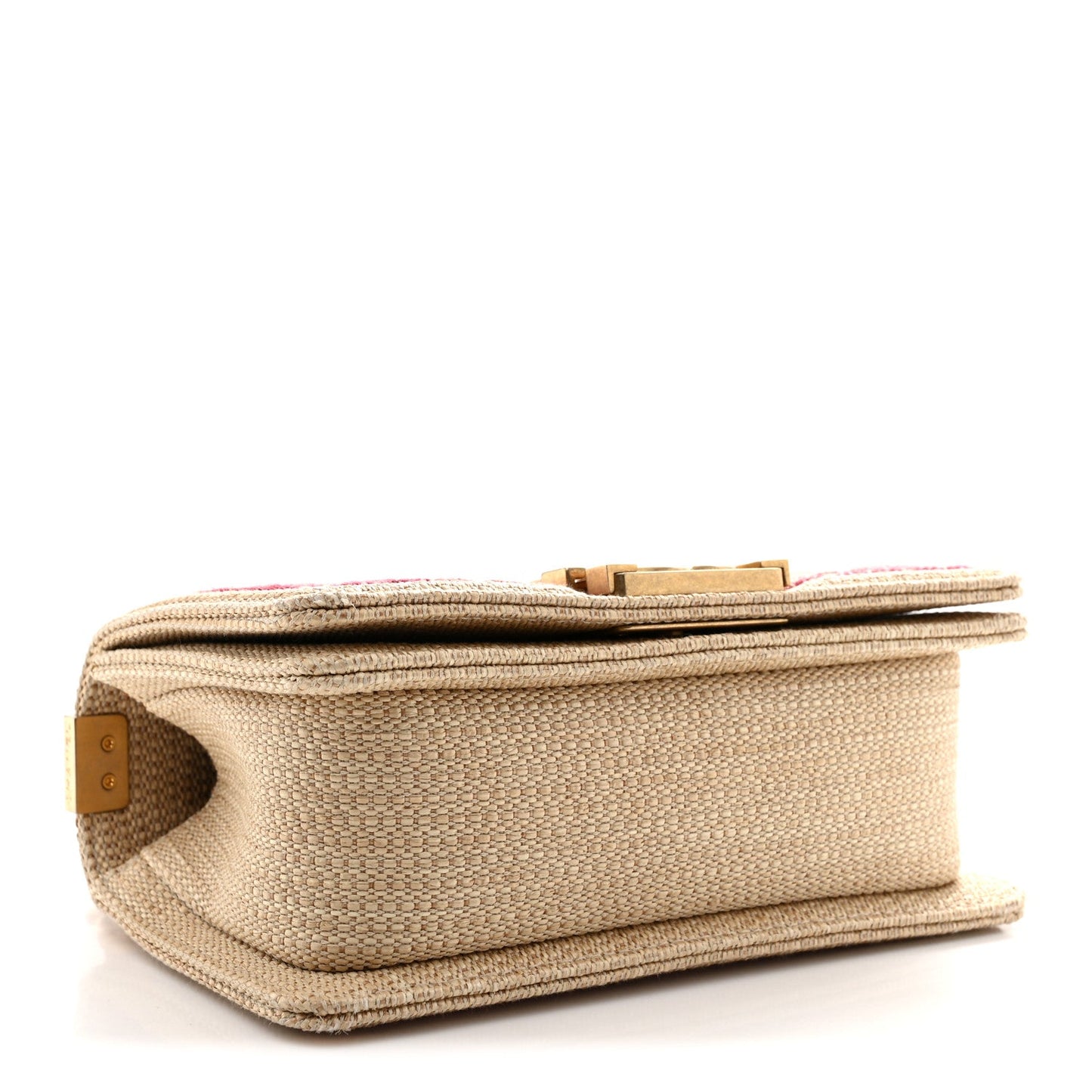 Raffia Chevron Quilted Small Boy Flap Beige Pink