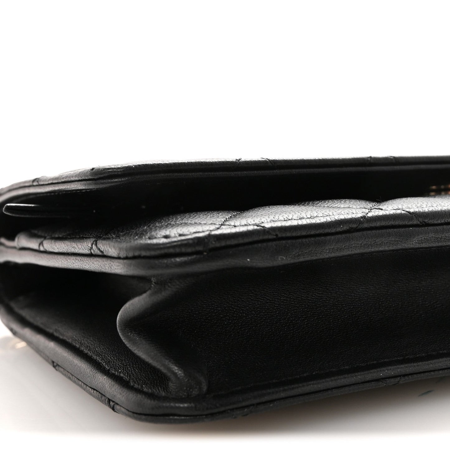 Lambskin Quilted Pearl Wallet On Chain WOC Black