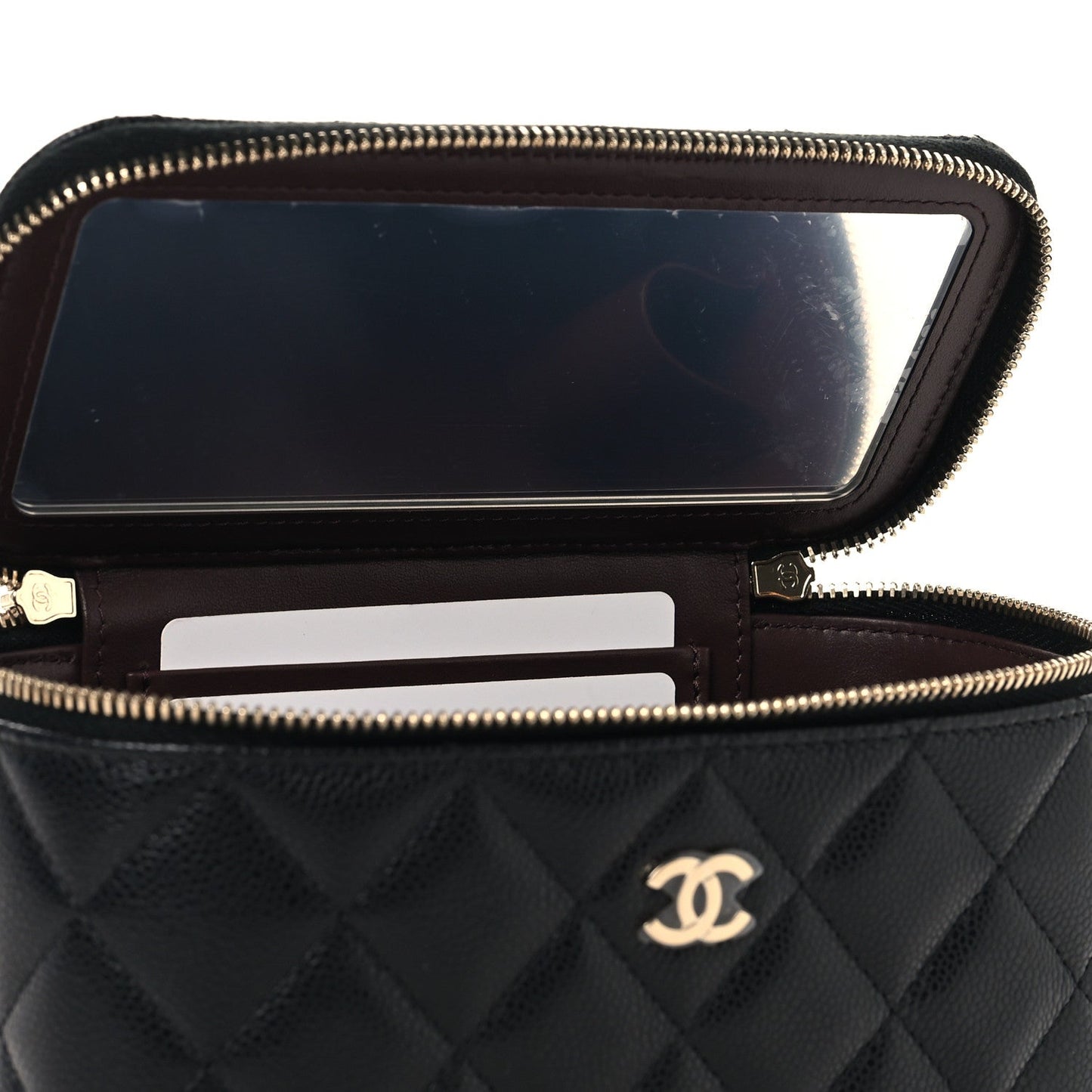 Caviar Quilted Small Vanity Case With Chain Black